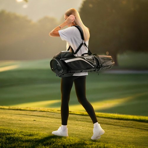 Ultra-Lite Golf Stand Bag - 3 Lbs, 4 Way Divider Portable Golf Club Carry Bag, Water-Repellent Golf Travel Case with Rain Hood, Golf Gifts for Men and Women (Black)