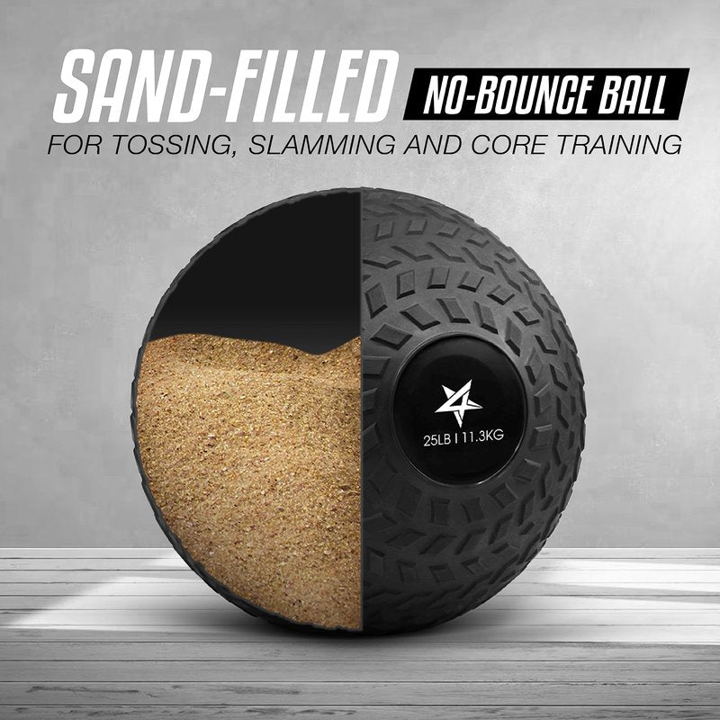 Yes4All Slam Balls, 10-40lb Weighted Ball Weight, Durable PVC Sand Filled Workout Dynamic Slam Ball for Strength Training, Tread, Black, 25lbs