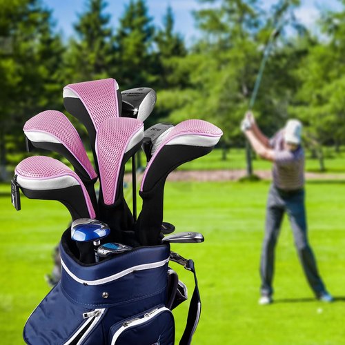 Andux 3pcs/Set Golf 460cc Driver Wood Club Head Covers Long Neck with No. Tags Pink