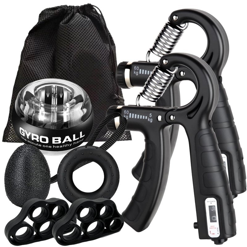 Qishangnana Hand Grip Strengthener Workout Kit (8 Pack) Forearm Grip Adjustable Resistance Hand Gripper, Finger Stretcher, Gyro Ball，Finger Exerciser, Grip Ring