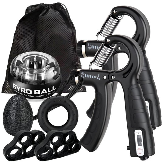 Qishangnana Hand Grip Strengthener Workout Kit (8 Pack) Forearm Grip Adjustable Resistance Hand Gripper, Finger Stretcher, Gyro Ball，Finger Exerciser, Grip Ring