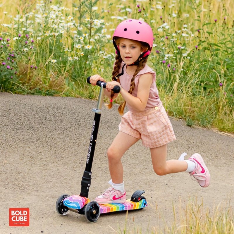 BOLDCUBE Big Fold | Three Wheel Scooter for Children Ages 5-10 Years | LED Wheels with Flashing Lights | Height Adjustable 65 to 89 cm | Rear Reflectors