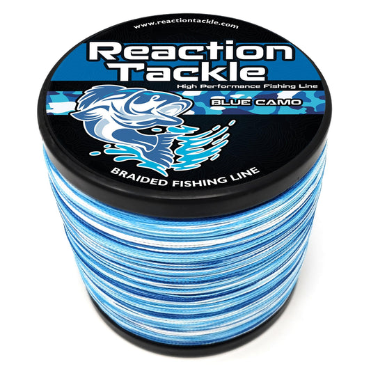 Reaction Tackle Braided Fishing Line - Pro Grade Power Performance for Saltwater or Freshwater Fish - Colored Fishing Line Braid for Extra Visibility - Blue Camouflage 20 Lb (300 Yards)