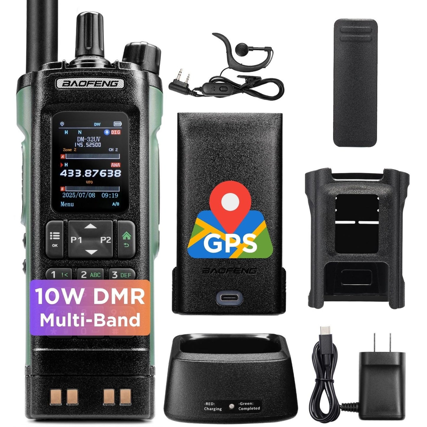 BAOFENG DM-32UV 10W DMR Radio with GPS & Digital APRS, Tier II Dual Band Ham Handheld Radio with UHF VHF Aviation FM Receiver, NOAA Alert, 4000 Channels, USB-C Rechargeable, Extra Case Holder