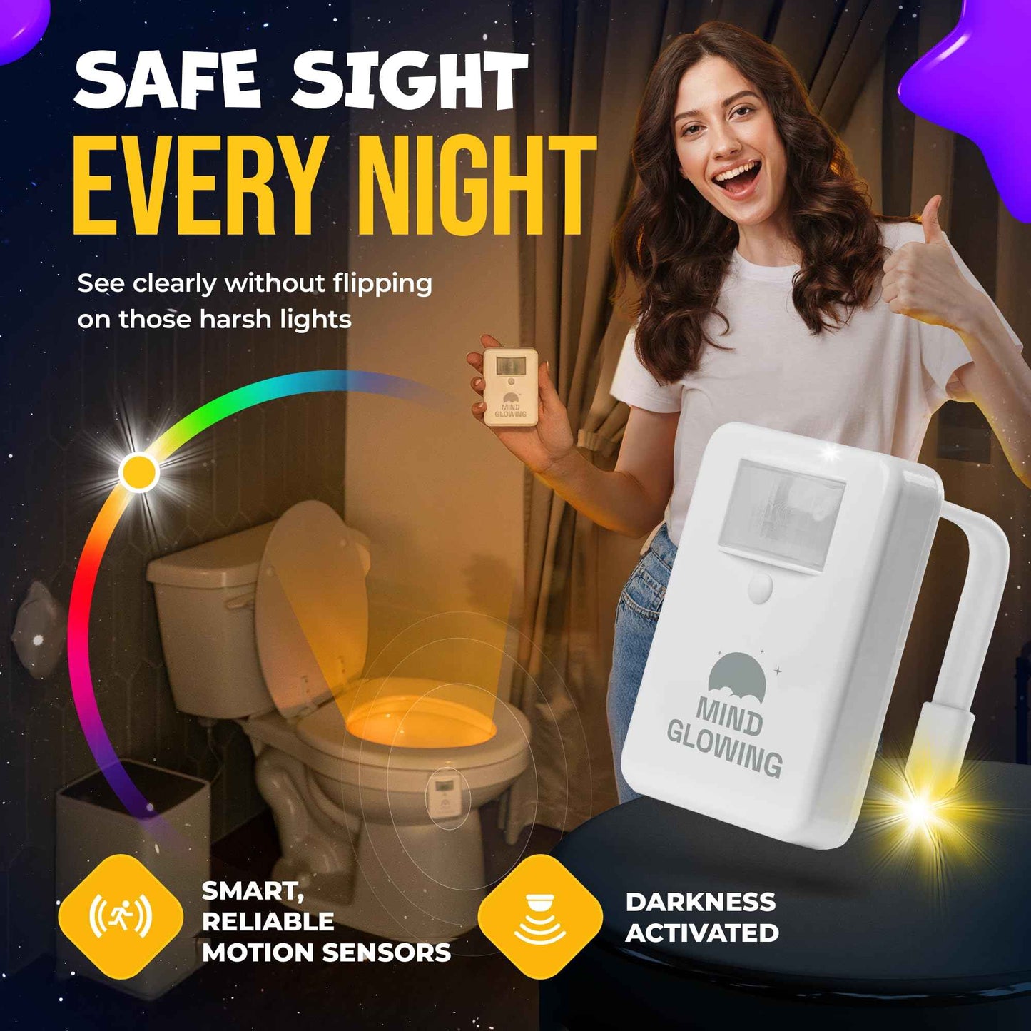 Mind-Glowing Toilet Bowl Night Light with Motion Sensor, Color Changing LED and Dimmer - Funny Christmas Gag Gift for Men, Women, Dad, Mom - 2025 Stocking Stuffers for Him, Her (2 Pack)
