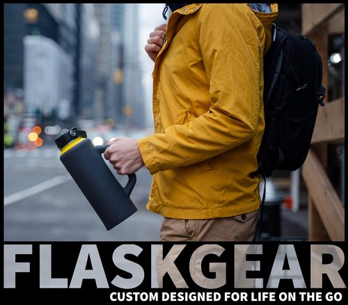 FLASKGEAR Grab & Go Handle Silicone Sleeve Cover Compatible with Hydro Flask, ThermoFlask, Takeya, Simple Modern & Other 40oz Insulated Water Bottles (Dark Grey, 40oz)