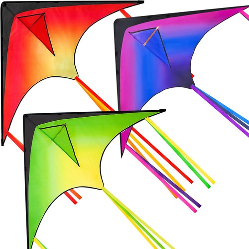 JOYIN Large Delta Kite - Easy to Fly Gradient Rainbow Design | 3-Pack for Kids & Adults