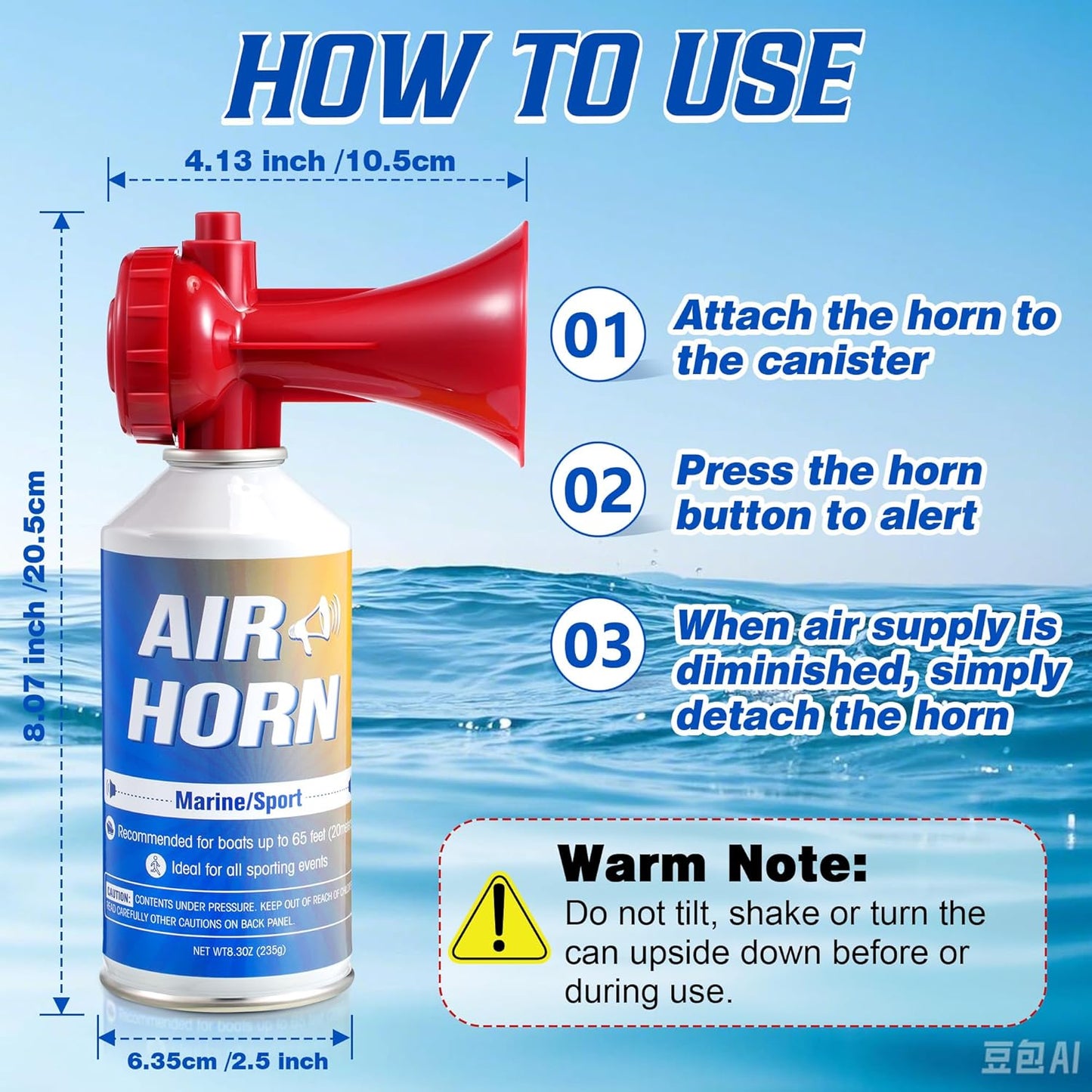 Boat Air Horn - 120dB Mini Marine Blow Horn | 8.3oz Handheld Safety Alarm - Red