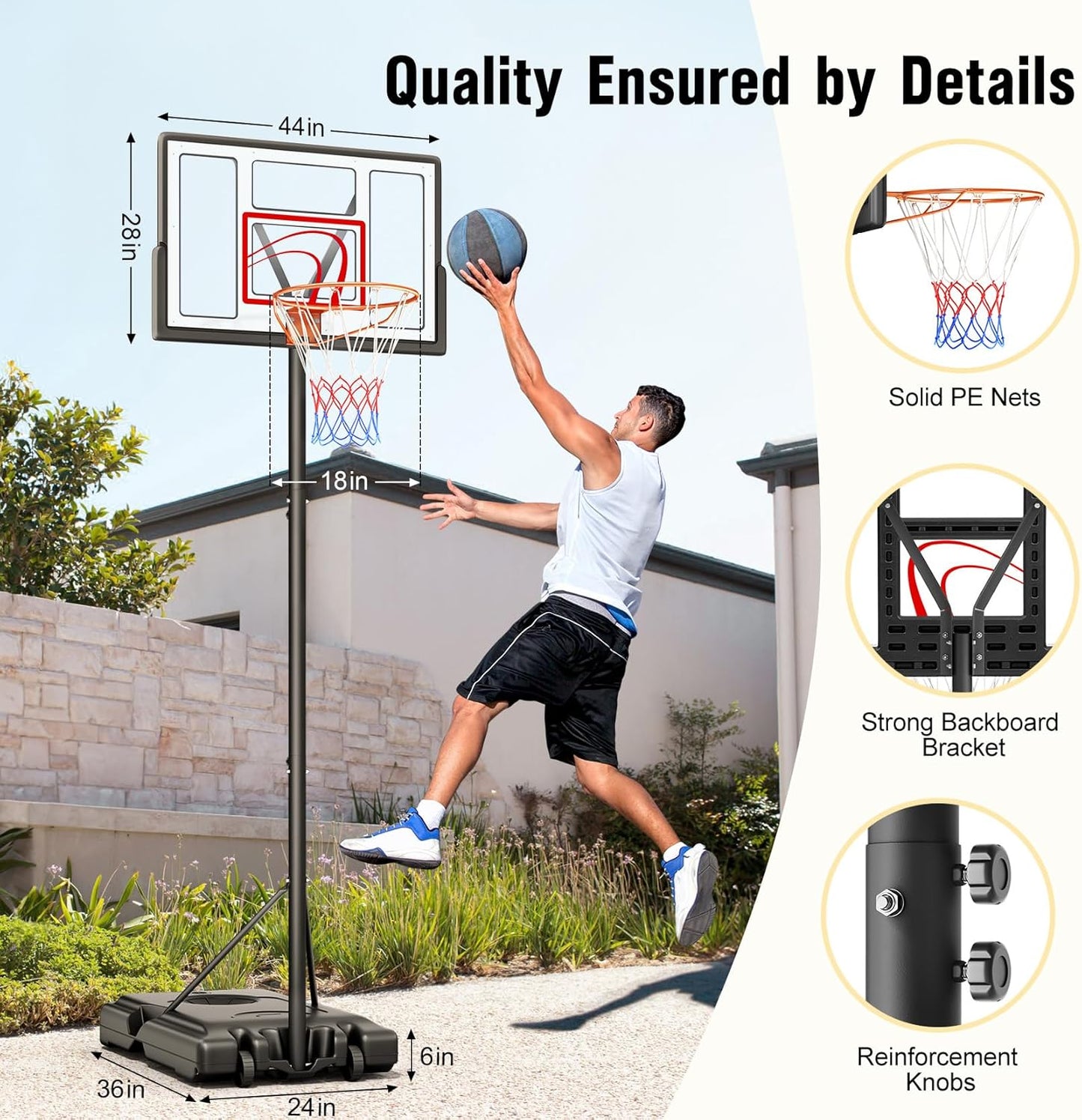 TONBUX Adjustable Basketball Hoop - 10FT Portable Goal with 44-Inch Backboard for Kids & Adults