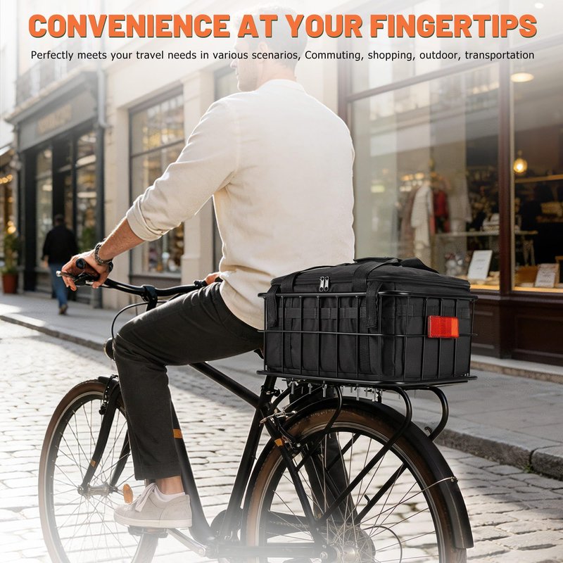 CDYWD Bike Basket Rear for Men Women, Large Bicycle Rack Basket for Adult Bikes with Removable Liner Bag & Waterproof Cover, Heavy Metal Back Cargo Basket for Ebike, Mountain Bike, City Bike, Cruiser