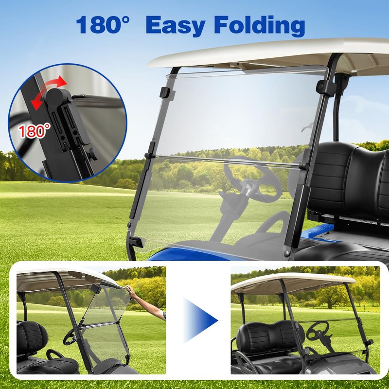 NOKINS Golf Cart Windshield Compatible with Club Car Precedent (2004-Up),Tempo,2017-Up Onward Gas or Electric Golf Cart Folding Style Windshield Tinted,Hinge folding design