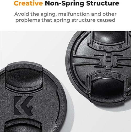 K&F Concept 37mm Lens Cap Cover - 4-in-1 Center Pinch Design with Anti-Loss Leash & Microfiber Cloth