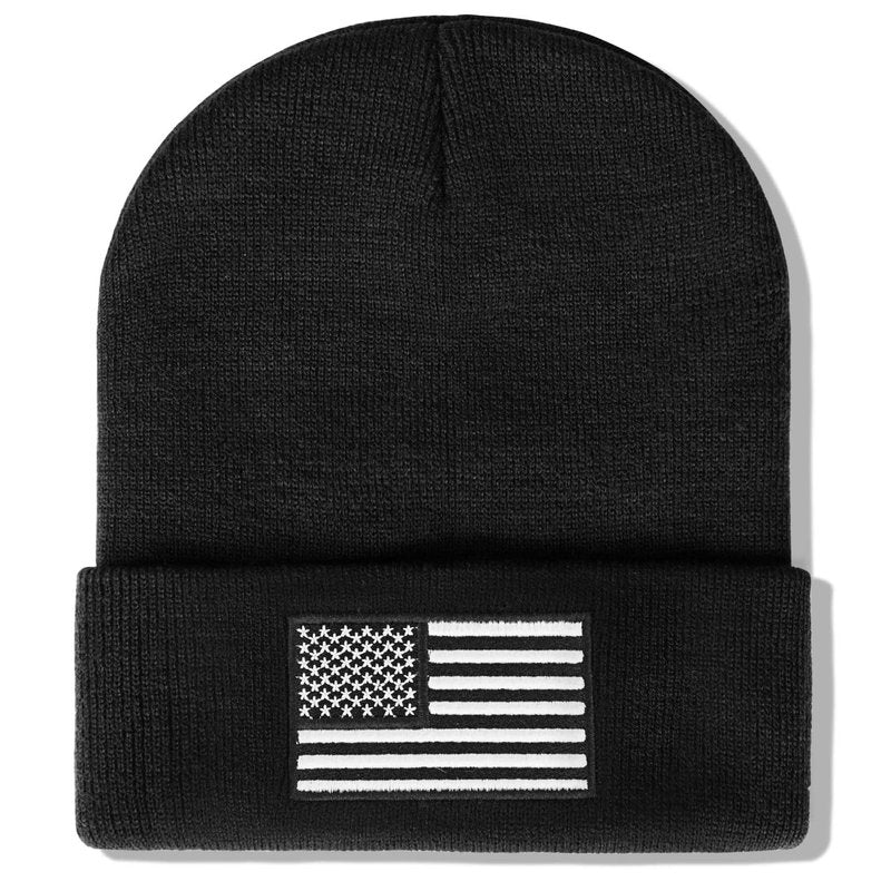 American Flag Embroidered Beanie Winter Hat for Men Women, Multi-Season Military Tactical Gear Police Army Winter Warm Hat