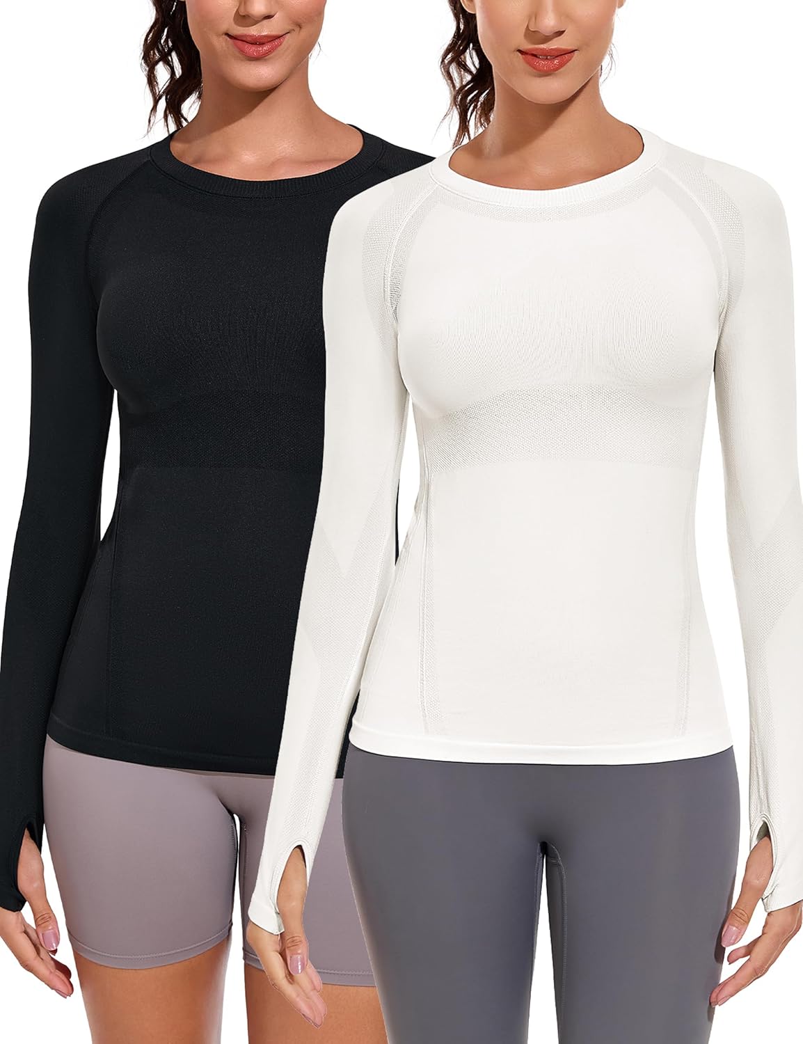 WANAYOU Long Sleeve Workout Tops for Women - 2 Pack Seamless Compression Athletic Shirts | Quick Dry Gym & Yoga