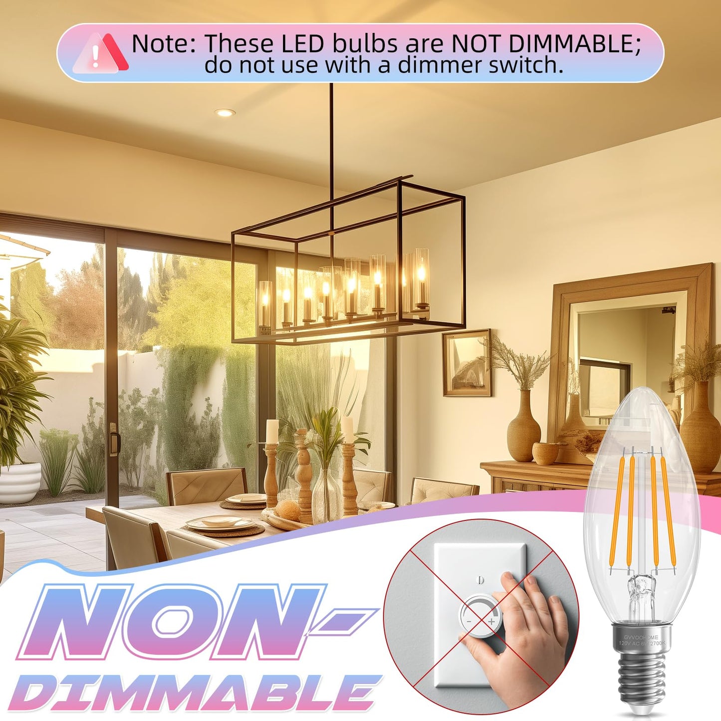 GvvooHome E12 Candelabra Bulb 2700K Soft White, 6W Equivalent to 60 watt, E12 LED Bulb Non-Dimmable, Chandelier Light Bulbs, B10 Candle Light Bulbs, 90+CRI, 600LM, Cear Glass, 12 Pack