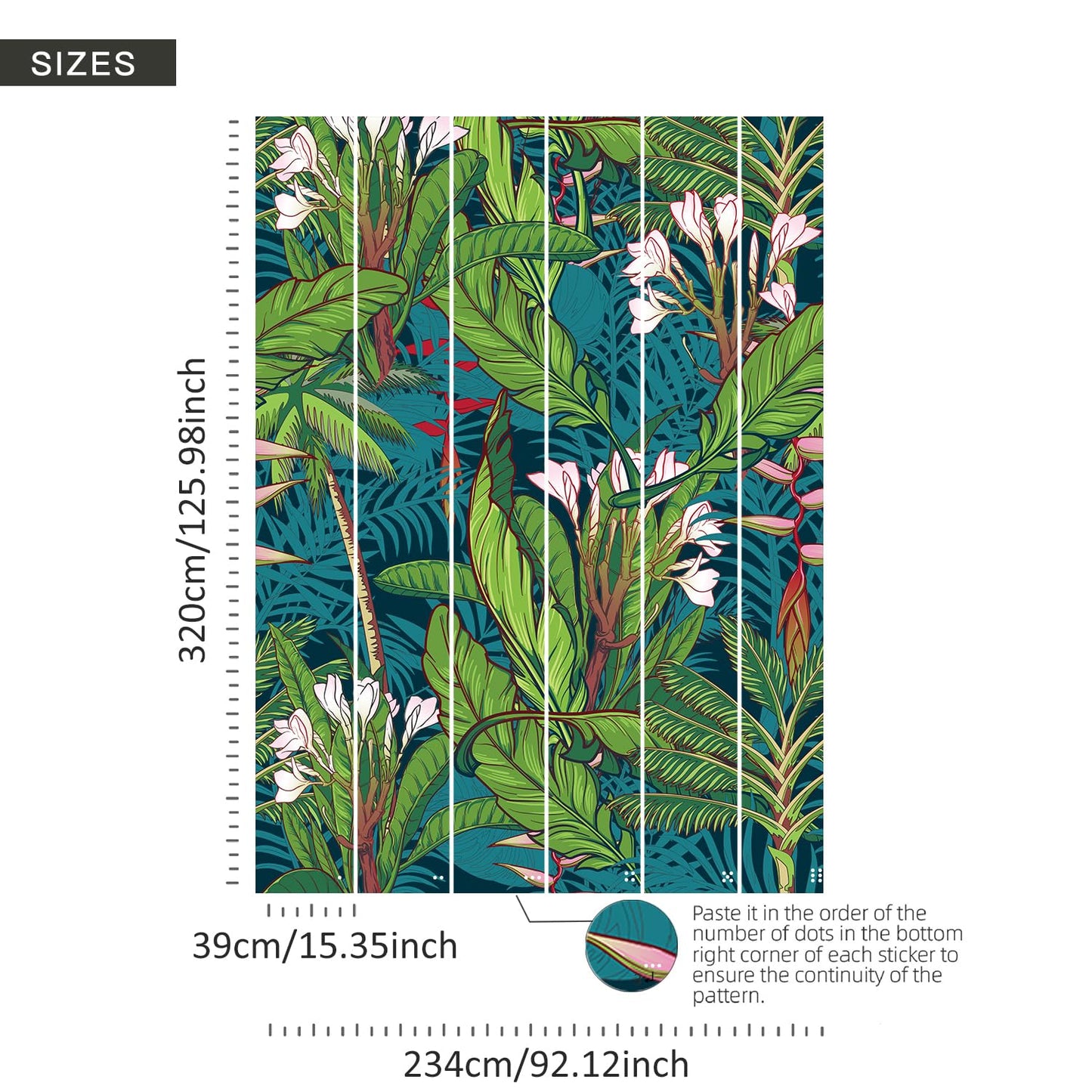 Flortlias Peel and Stick Floral Wall Mural, Leather Textured Vinyl Self-Adhesive Wallpaper for Bedroom Living Room Accent Wall Decor, Urban Tropical Plants, Dark, 92''x125''