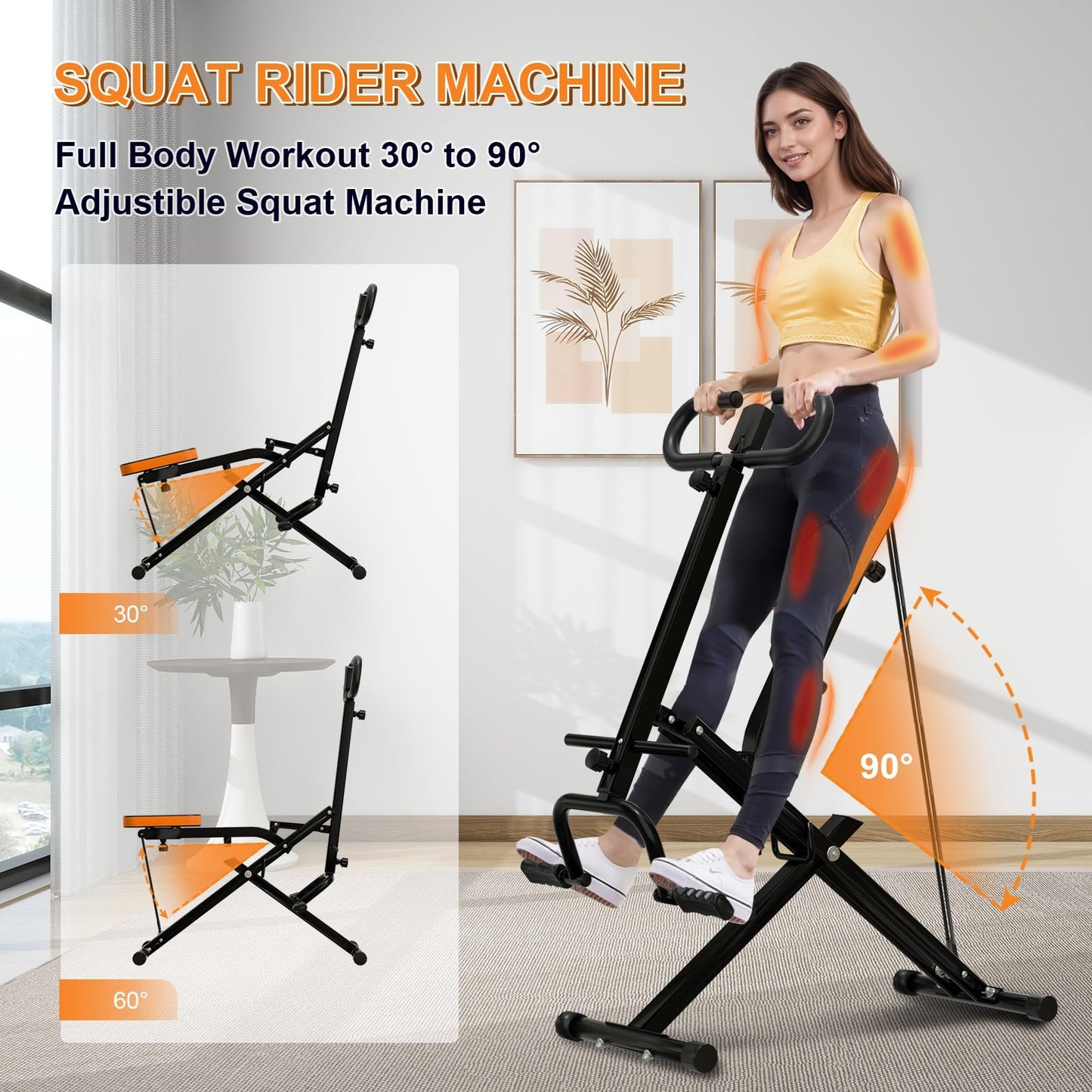 RIVANO Squat Machine, Ab Workout Equipment, 265lbs Loading Capacity Rowing Machines for Home Foldable with Adjustable Resistance Bands and Display, Exercise Trainer for Botty Butt Thighs, Grey