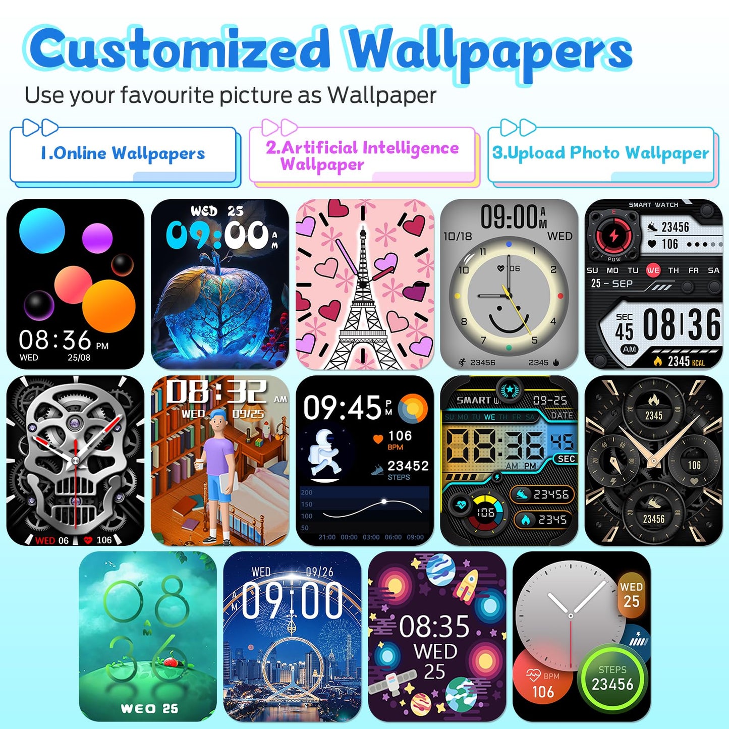 Smart Watch for Kids, Fitness Tracker with Pedometer, 100+ Sport Modes, Heart Rate, Sleep Monitor, Spo2, Calorie Step Counter, Fitness Watch 1.75"HD, Birthday Gifts for Girls Boys Teens 5-16 Black