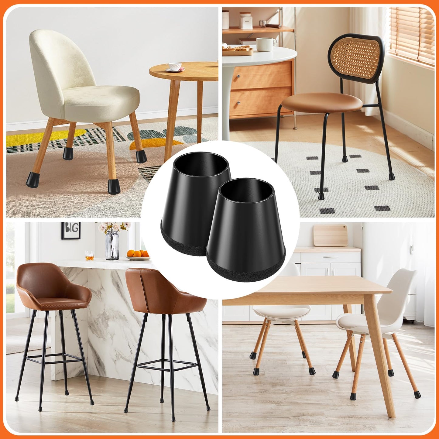 YTEACIUL Chair Leg Floor Protectors Extra Small 16 Pcs,Silicone Chair Leg Protectors for Hardwood Floors/Tiles,360°Wrapped Felt Bottom to Prevent Scratch and Reduce Noise, Round Black