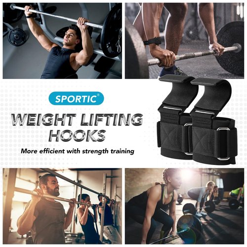 SPORTIC Weight Lifting Hooks (Pair) - Heavy Duty Lifting Wrist Straps, Hand Grip Support for Deadlifts, Pull Ups, Shrugs, Weightlifting Hooks Gym Gloves for Men and Women