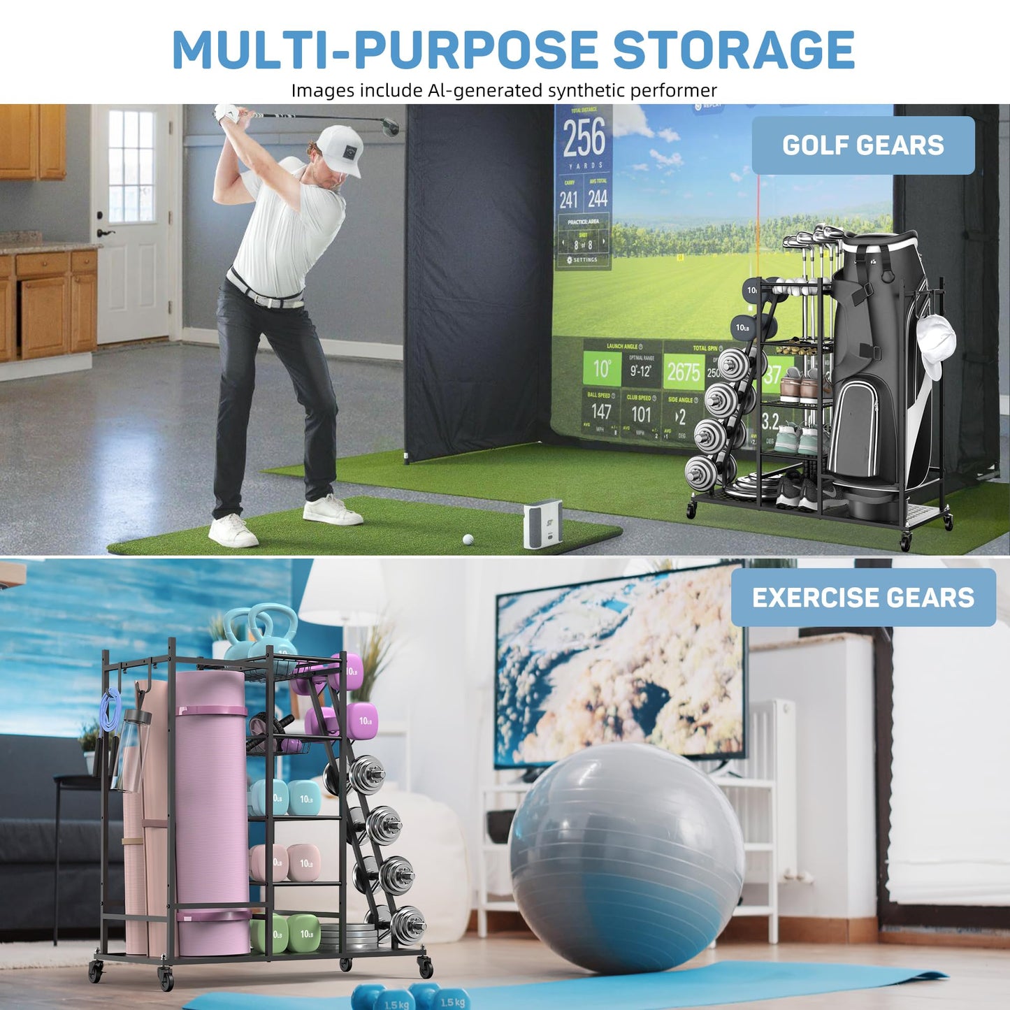PLKOW Rolling Dumbbell Rack and Home Gym Storage Organizer, Black