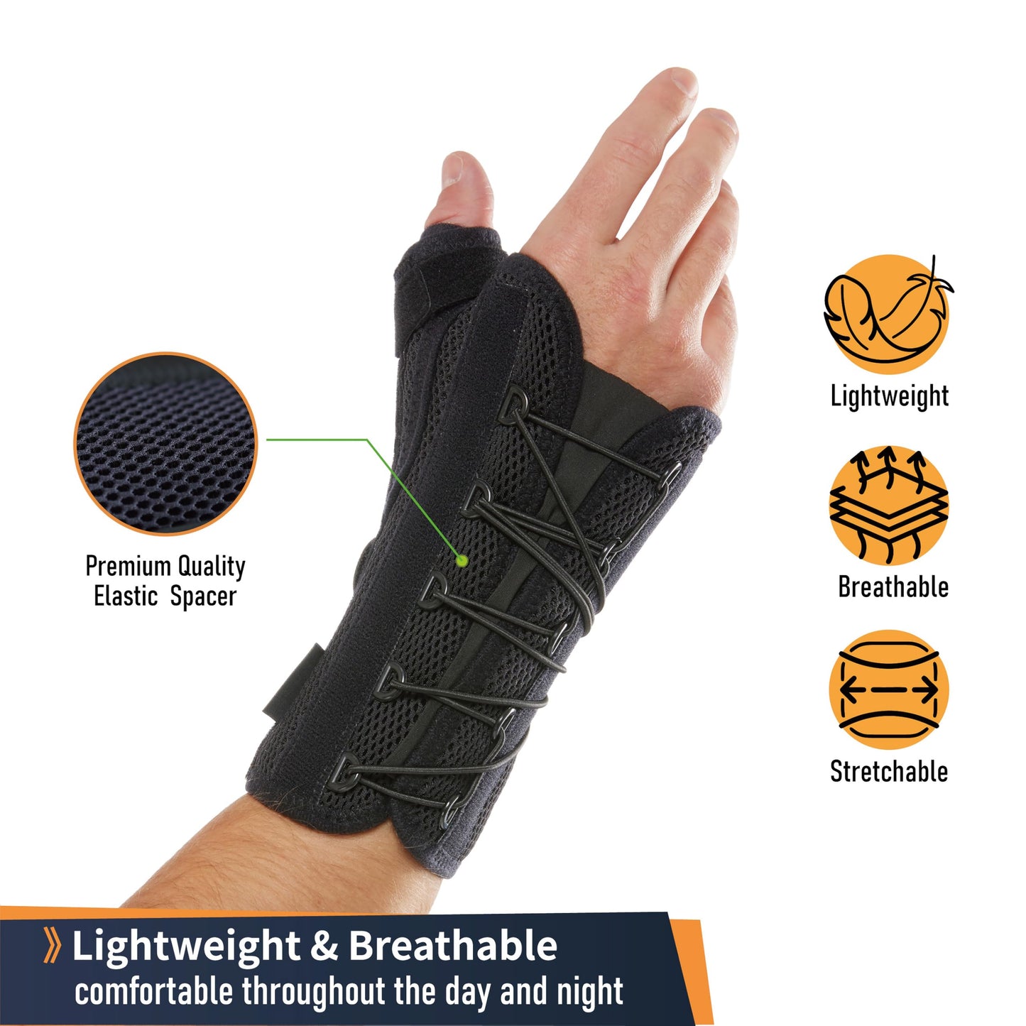 Comforband Quick-Strap Wrist & Thumb Spica Splint – Adjustable Support Brace for De Quervain's Tenosynovitis, Tendonitis, Arthritis, Sprains, and Fractures (Right Hand, L/XL)