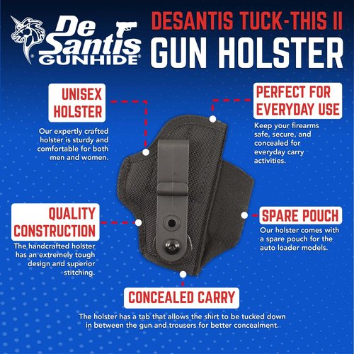 DeSantis Tuck-This II IWB Holster - Fits Colt Officer, New Agent 45, GLOCK 42, 43, Kahr 9MM/40, PM9/40/45, KLTC P11, P40, PF9, RGR LC9, EC9S, Kimber Ultra Carry, SIG P290, S&W Shield EZ - Ambidextrous