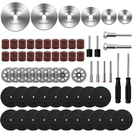 66Pcs Cutting Wheel Set for Dremel Rotary Tool 20Pcs Resin Cutting Discs 6Pcs HSS Circular Saw Blades 10Pcs 545 22mm Diamond Cutting Wheels 20Pcs Sanding Drum 8Pcs Shank and 2Pcs Screwdrivers