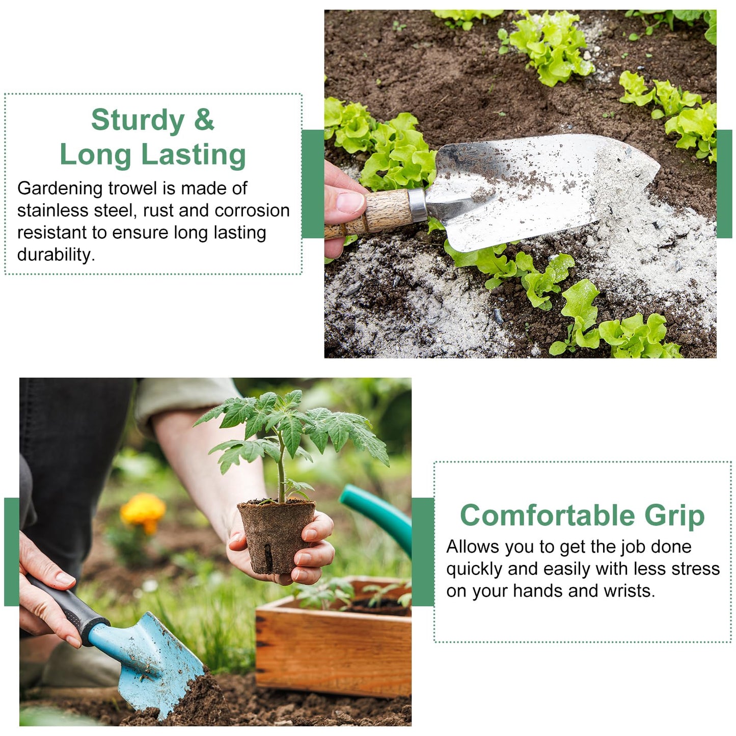 HARFINGTON Garden Hand Shovel 11.8" x 4.5" Stainless Steel Square Shovel Hand Trowel Gardening Tools for Transplanting Weeding Digging Planting