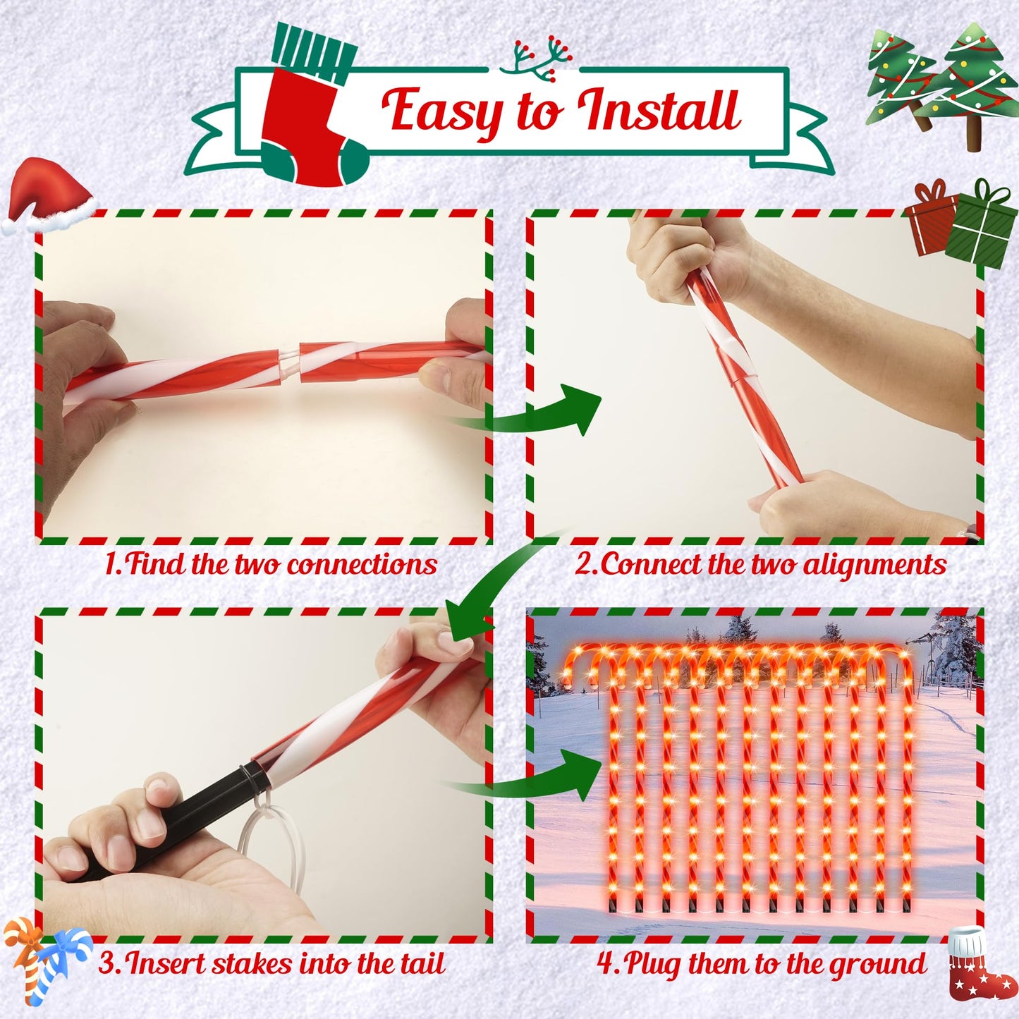 COOLWUFAN 24 Pack Chrismas Candy Cane Lights, 33'' Light Up Candy Cane Chrismas Decoration Outdoor Yard, Waterproof Xmas Outside Decor Pathway Lights