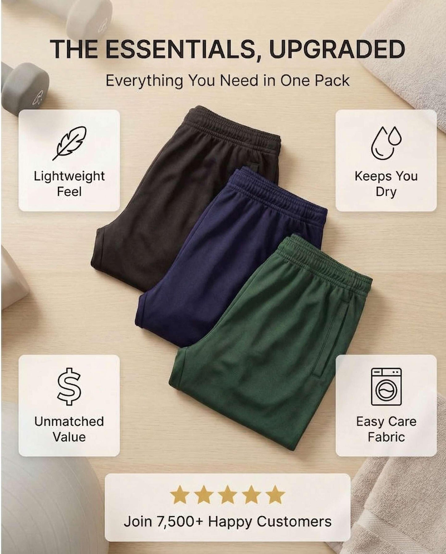 Real Essentials 3 Pack: Men's Mesh Open Bottom Sweatpants Gym Active Athletic Workout Casual Pants with Pockets - Set 8, L