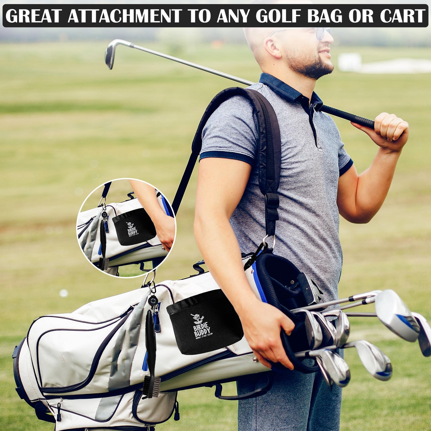 Birdie Buddy Golf Club Washer Bag with Retractable Brush – Portable Golf Club Cleaner, Durable Silicone Bag, Easy On-The-Go Club Cleaning Tool