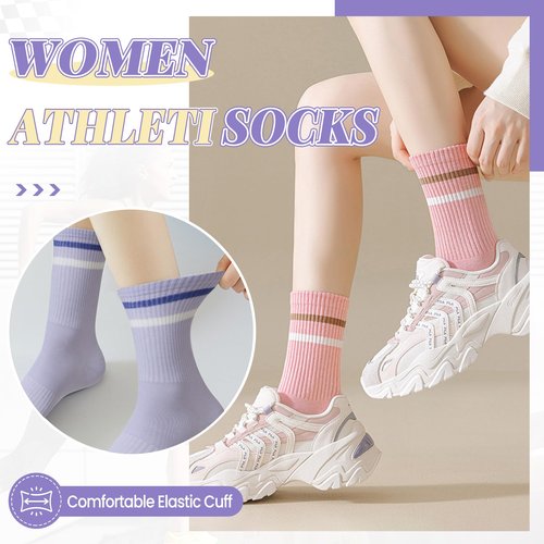 SeeyAN Womens Crew Socks Athletic Casual Cotton Long Socks Stripe Sport High Socks 5 Pairs (5 Pairs Stripe, 6-9)