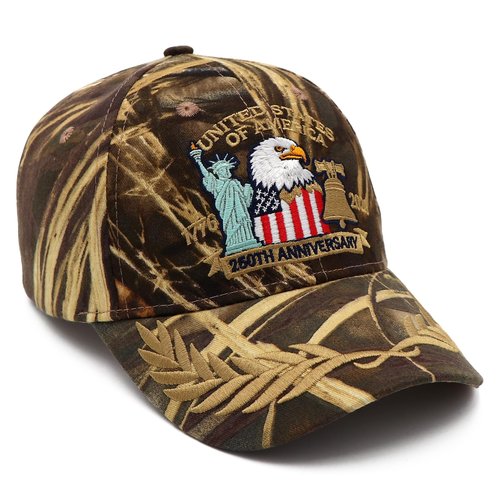 250 Anniversary USA Hat United States 250th Year American Anniversary Hat Patriotic Embroidered Baseball Caps for Men Women Camo