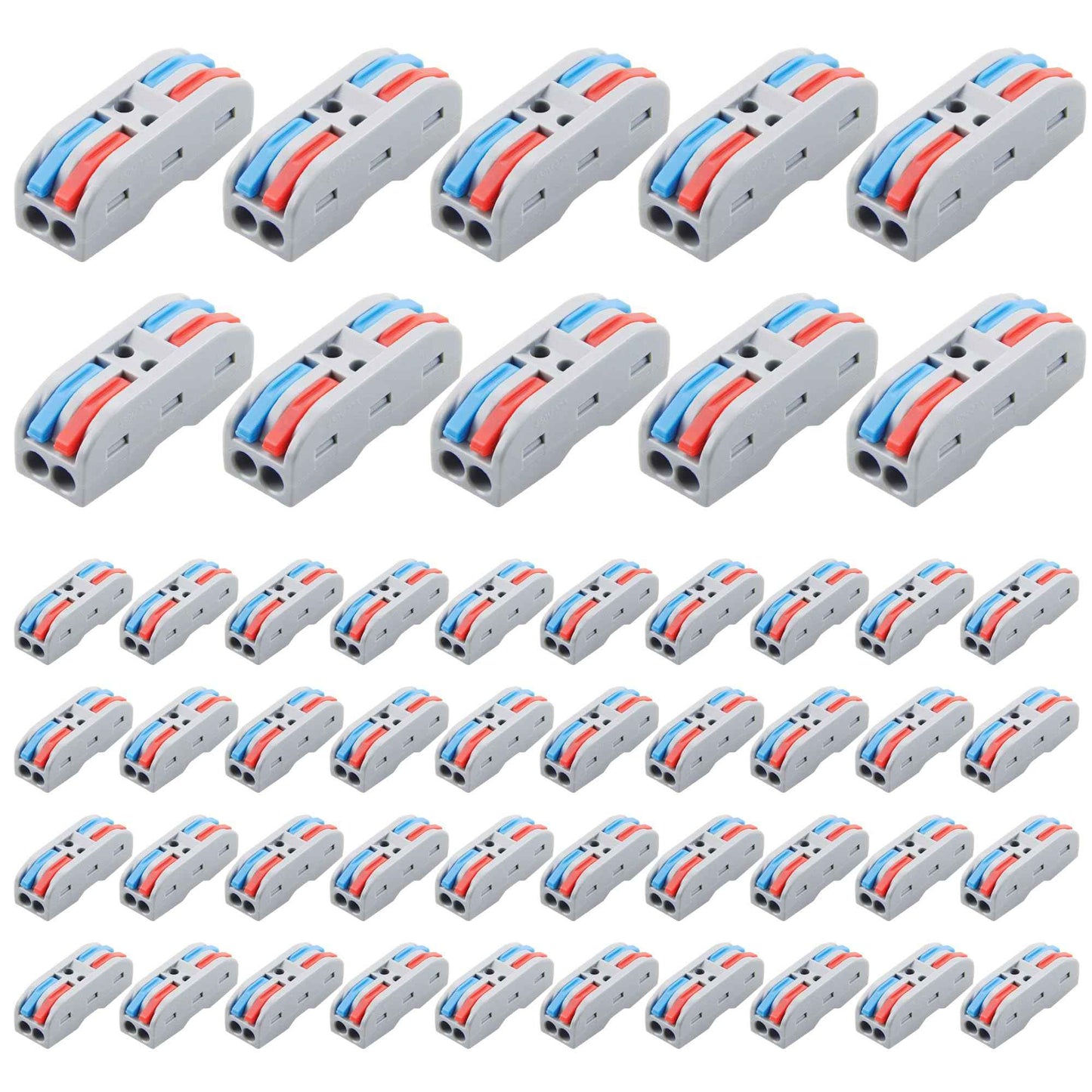 ALITOVE 50pcs Electrical Connectors Push in Lever Nuts Quick Connect 2 Wire Splice Kit Compact Inline Terminals for Wire Splicing Project, 28-12 AWG, 2 in 2 Out