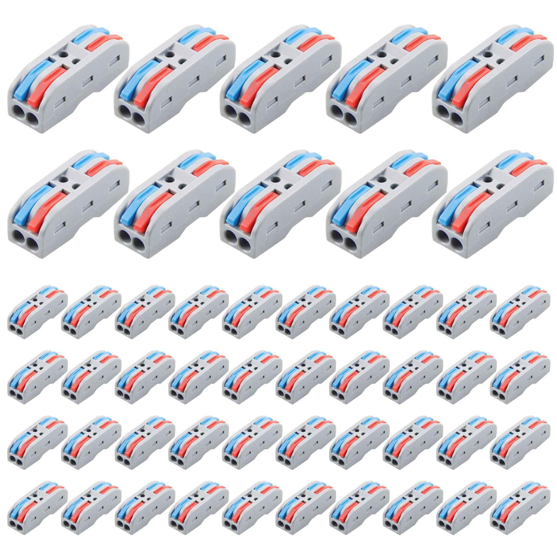ALITOVE 50pcs Electrical Connectors Push in Lever Nuts Quick Connect 2 Wire Splice Kit Compact Inline Terminals for Wire Splicing Project, 28-12 AWG, 2 in 2 Out