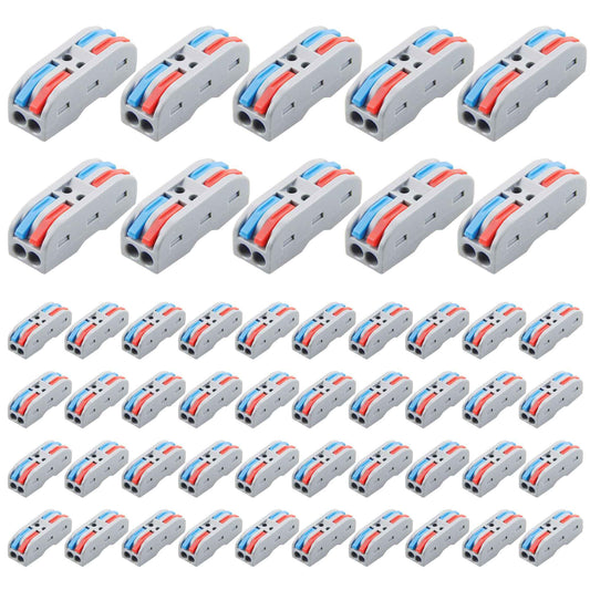 ALITOVE 50pcs Electrical Connectors Push in Lever Nuts Quick Connect 2 Wire Splice Kit Compact Inline Terminals for Wire Splicing Project, 28-12 AWG, 2 in 2 Out