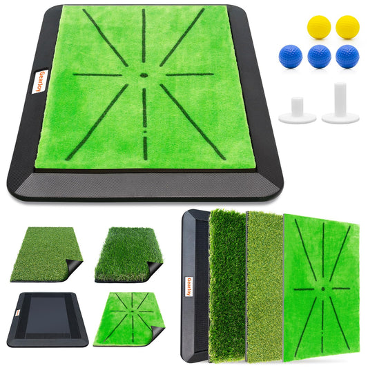 Golf Hitting Mat with Instant Swing Path Feedback & 3 Replaceable Golf Practice Mats Non-Slip Heavy-Duty Rubber Base for Indoor/Outdoor Driving Chipping & Putting Accuracy Training