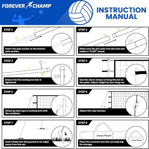 Forever Champ Volleyball Net - Portable 32x3 Ft Regulation Size with PU Volleyball & Carrying Bag