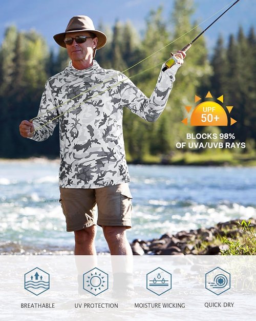 FISHEAL Men's Performance Fishing Hoodie - UPF 50+ Sun Protection, Long Sleeve with Neck Gaiter