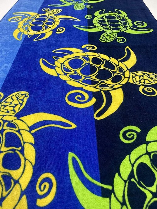 Kaufman Beach Towels - 100% Soft Plush Cotton Velour, Quick-Dry Large 30'' x 60'' | SWM Turtles Design