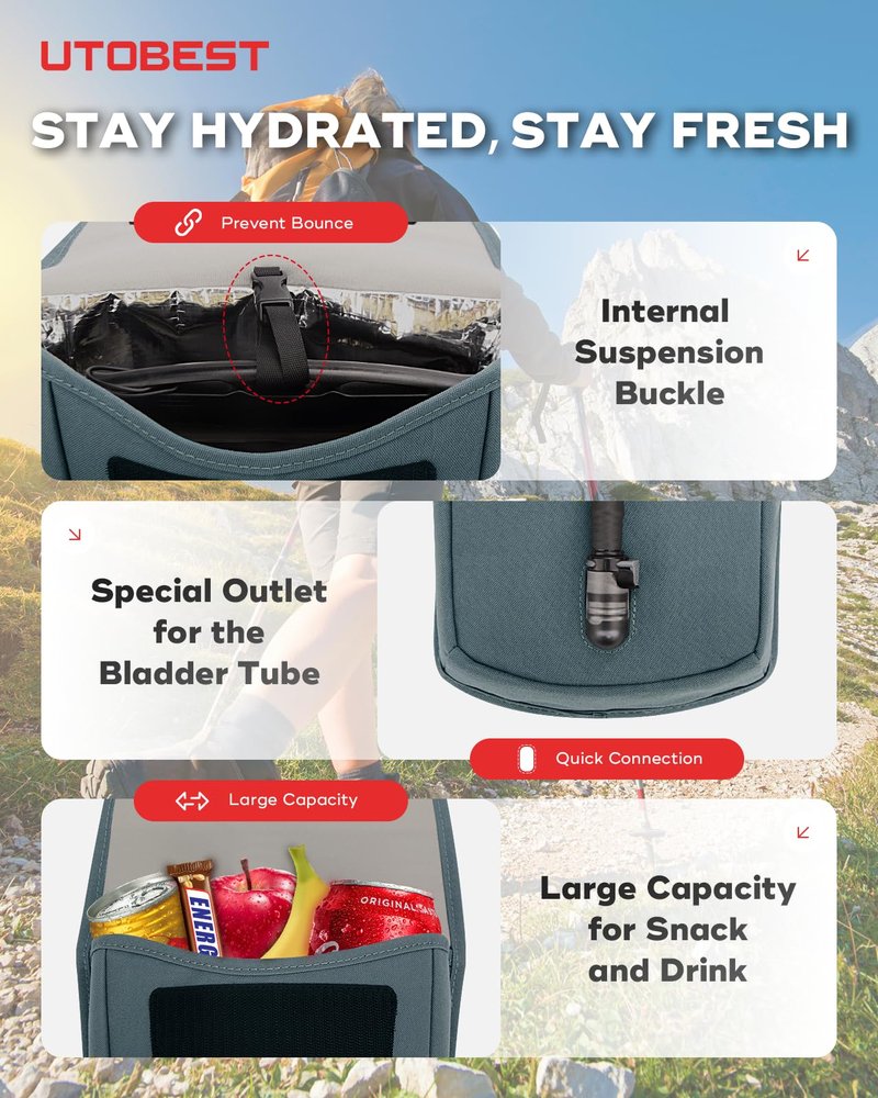 UTOBEST Insulated Insulation Bag for 2L Hydration Water Bladders, 50mm Thick Thermal Insulation, Lightweight Water-Resistant, Prevents Freezing and Keeps Water Cool, Bladder NOT Included