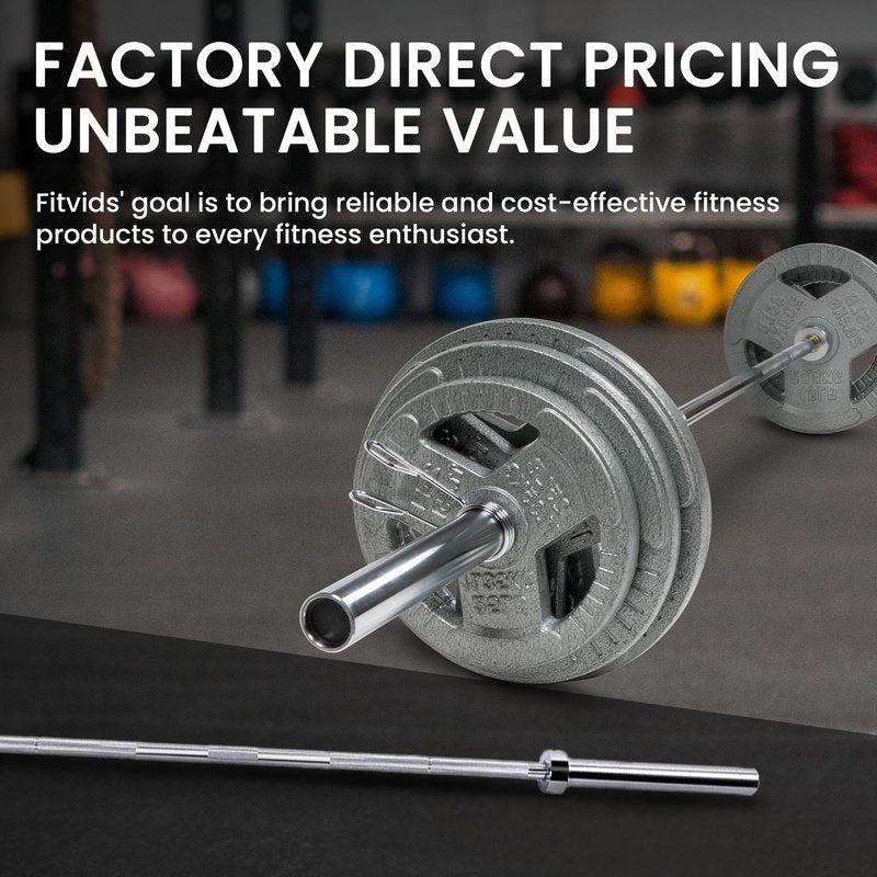 Fitvids Olympic Bar for Weightlifting and Power Lifting Barbell – 700-Pound Capacity (7' Feet – 7-Foot – Chrome, Barbell Only