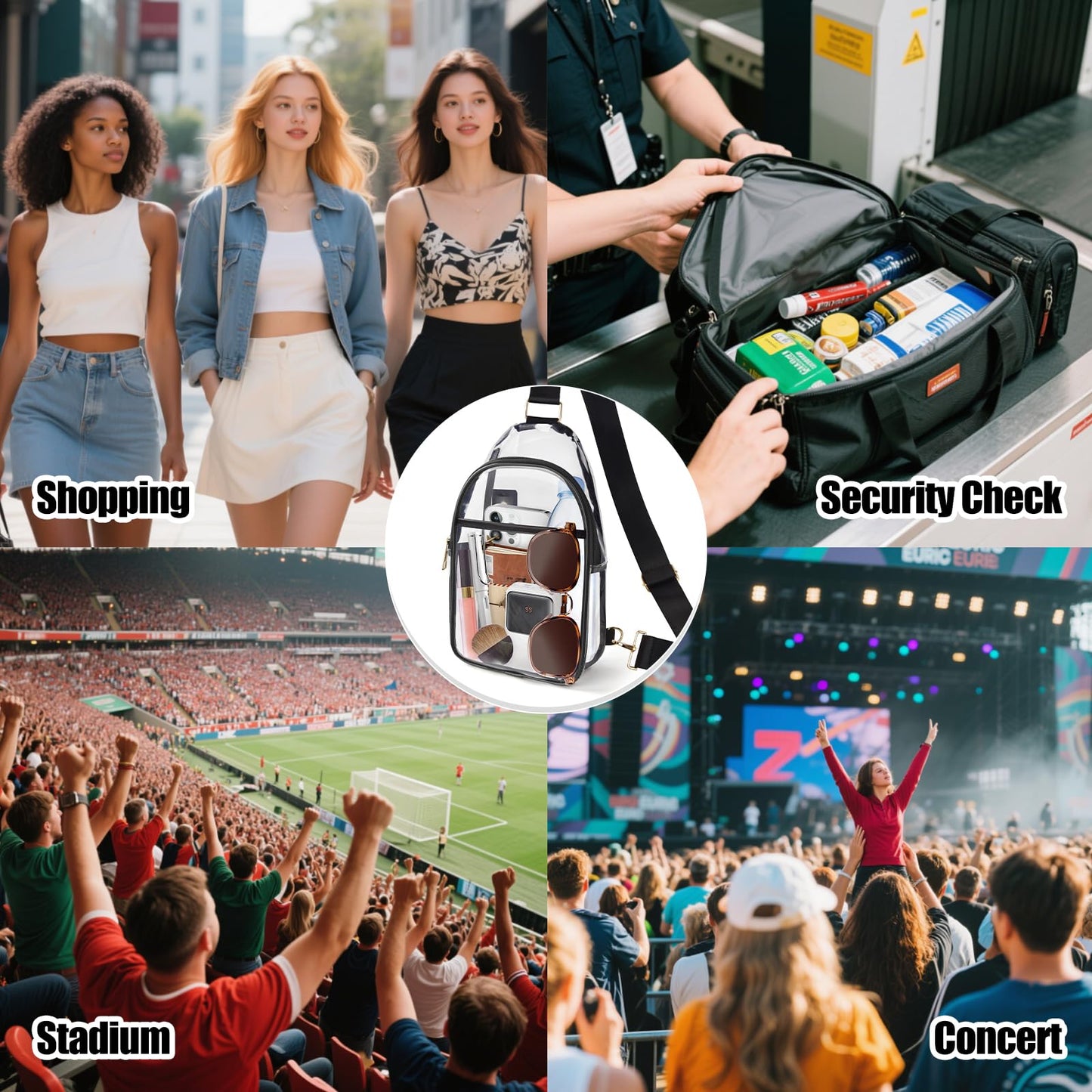 Aodotx Clear Bag for Stadium Events, Clear Crossbody Bags for Women Men with Adjustable Strap for Sport Concert