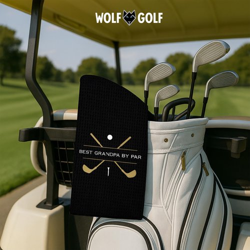 Wolf Golf Towels Best Grandpa by Par Golf Towel | Embroidered in USA | Golf Accessories for Men