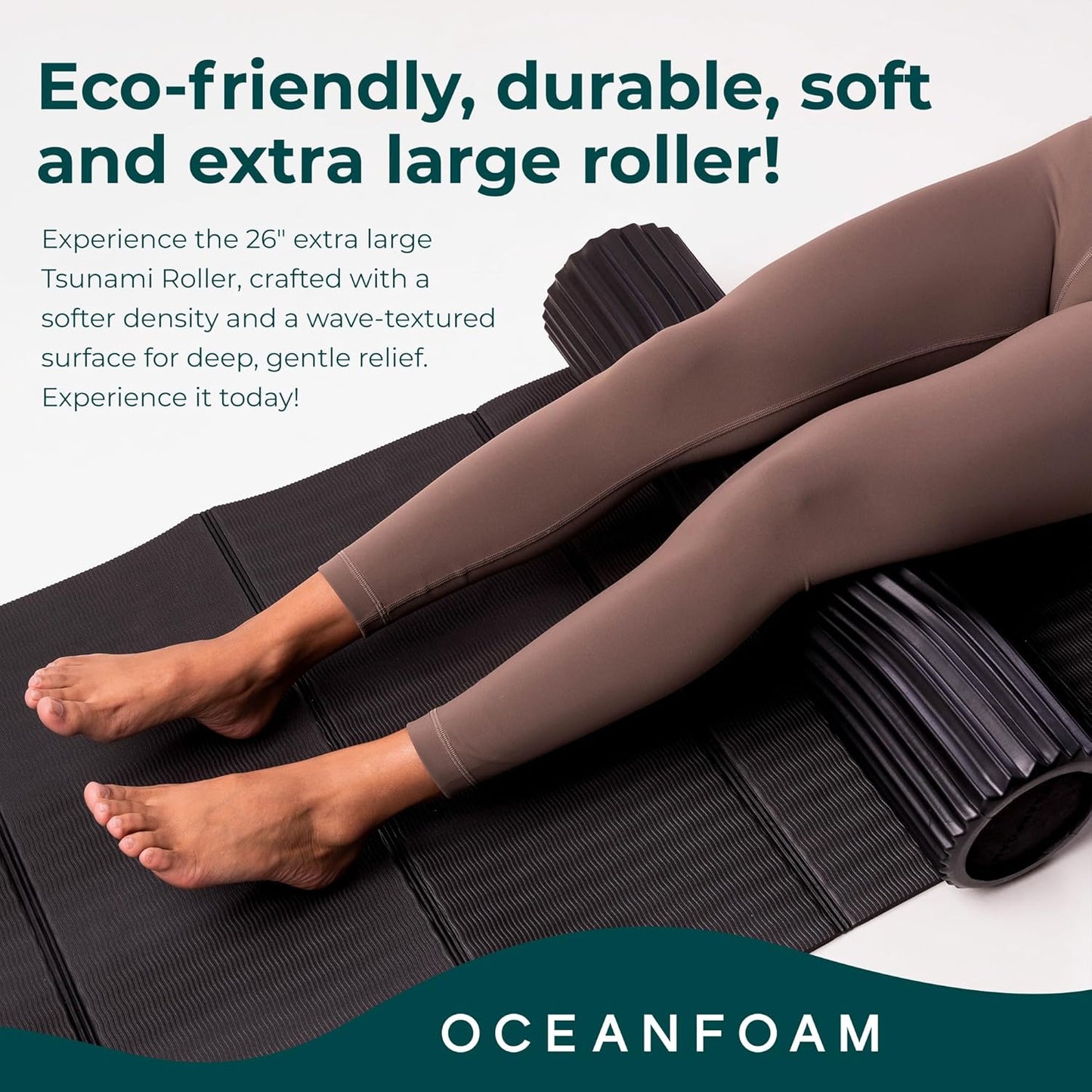 Oceanfoam Tsunami Roller (Black) - Extra-Large, 26" x 5.9" - Soft, Textured Foam Roller for Physical Therapy, Back Pain, Exercise & Stretching - Wave Textured - Yoga, Athletics, & Wellness