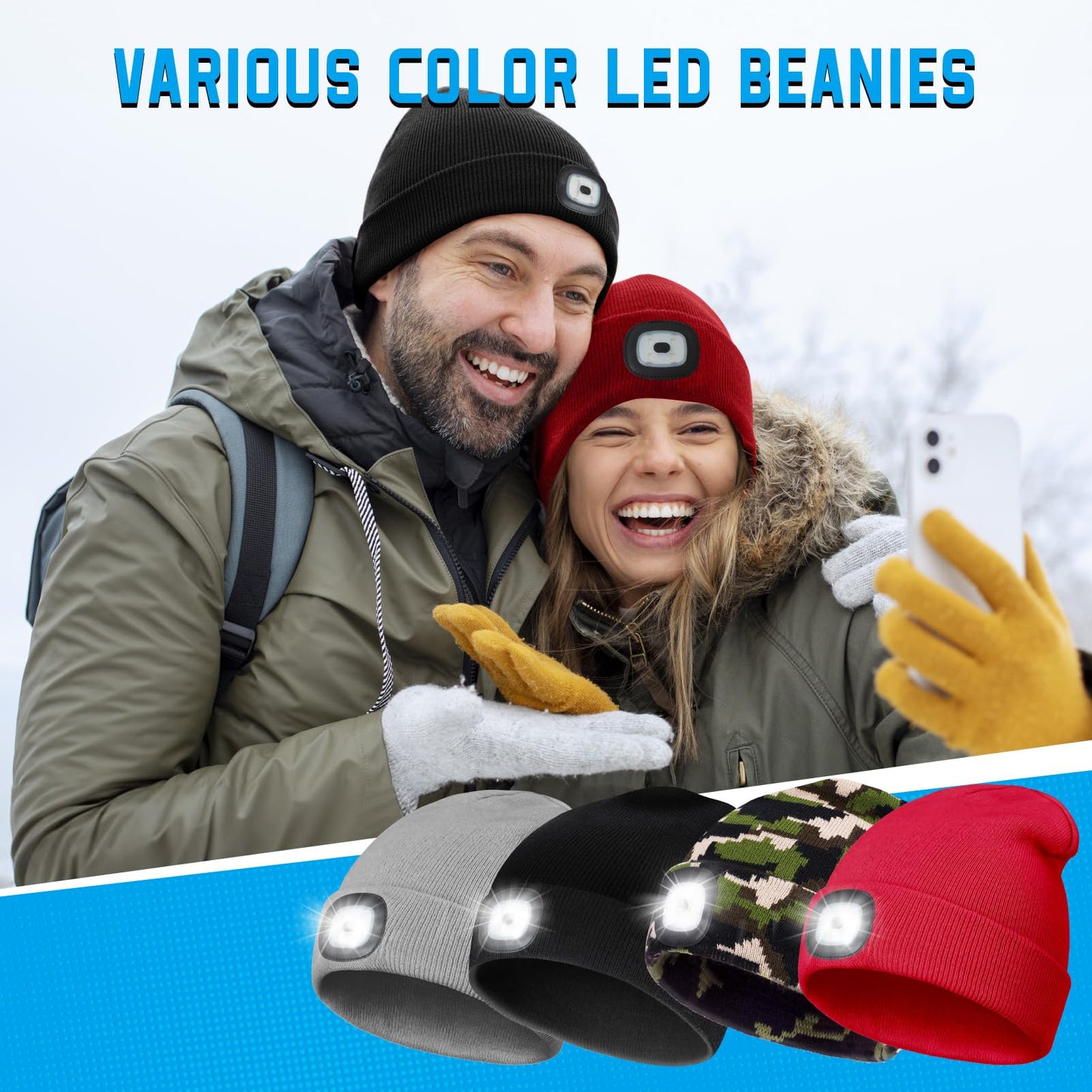 FFIPBGE Beanie Hats with Light, USB Rechargeable LED Hand Free Headlamp, Ideal for Camping, Hiking, Fathers Day Dad Gifts, Birthday Gifts for Husband, Dad, Men, 1 Pack, Black