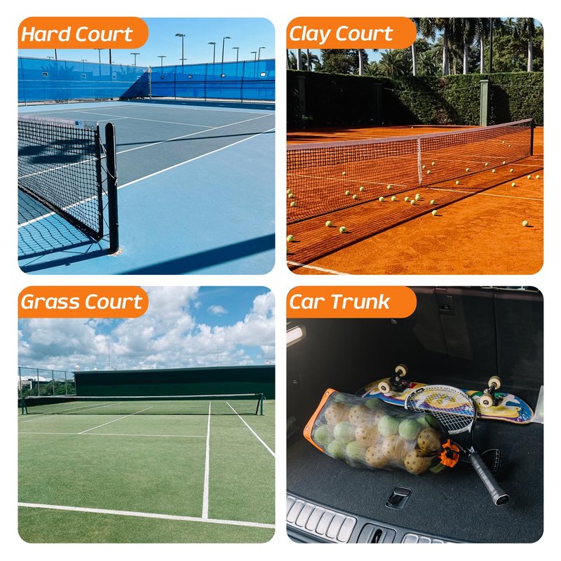 ZUKNC Lightweight Tennis Ball Hopper – Holds 50+ Tennis Balls or 40+ Pickleballs | Durable & Portable Adjustable Tennis Ball Picker | Great for Hard Court, Clay, Grass, Car Trunk (Orange)