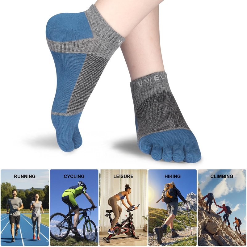 VWELL Toe Socks for Men Women Running Ankle Cotton Five Fingers Design Low Cut Athletic 4 Pairs Size 8-11