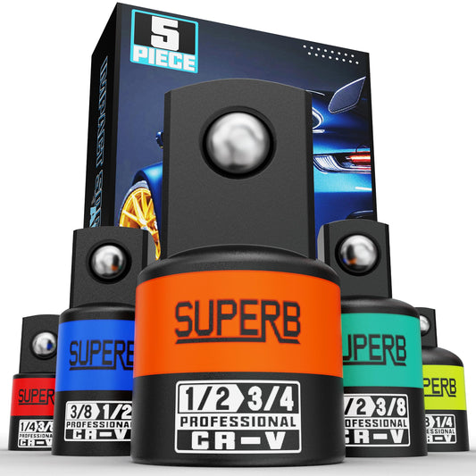 Aiourx 5-Piece Impact Socket Adapter Set, 1/4", 3/8", 1/2" Socket Converter&Reducer, Cr-V Steel, Impact Driver & Wrench Conversion Kit, for Automotive Maintenance and Construction Engineering
